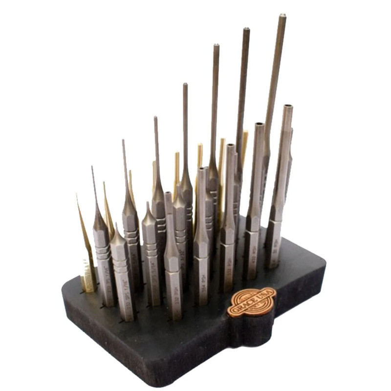 27 pc Gunsmith Steel & Brass Roll Pin Spring Punch Set with Bench Block 